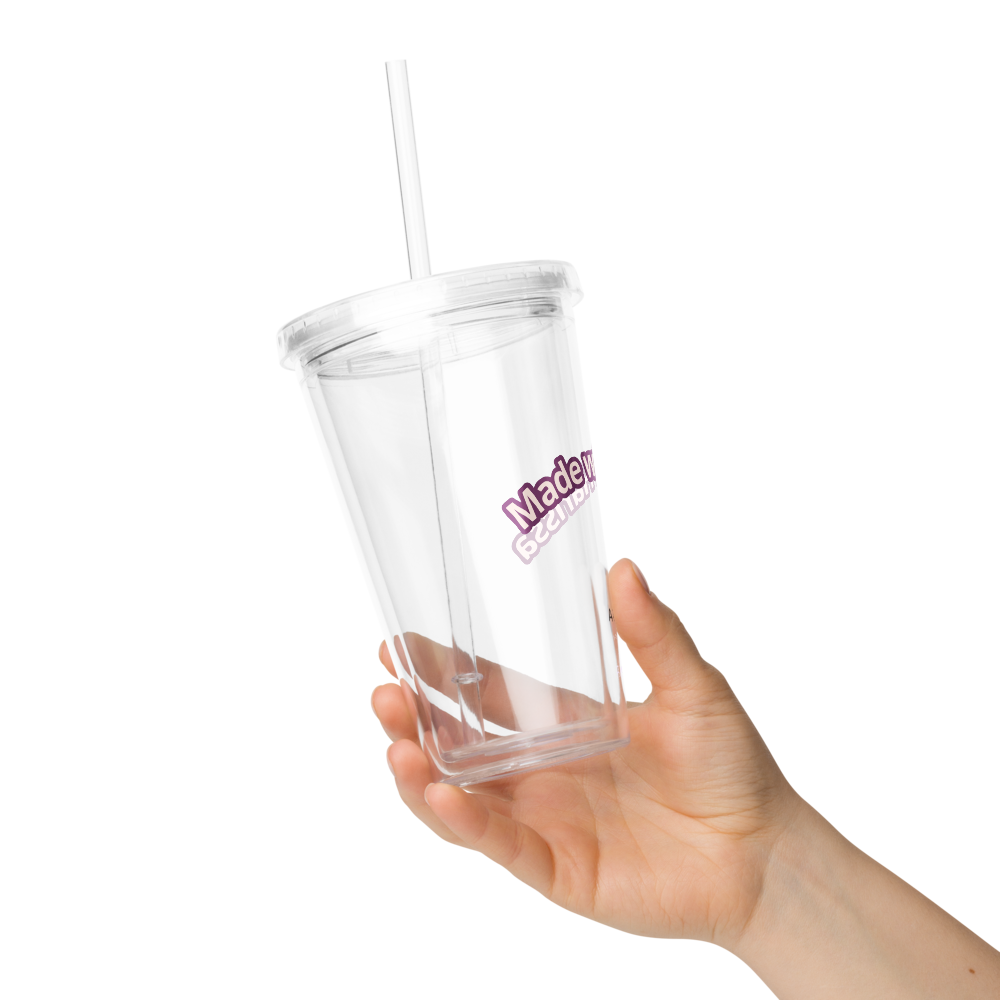 Clear plastic tumbler: Made with Harrisa