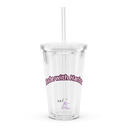 Clear plastic tumbler: Made with Harrisa