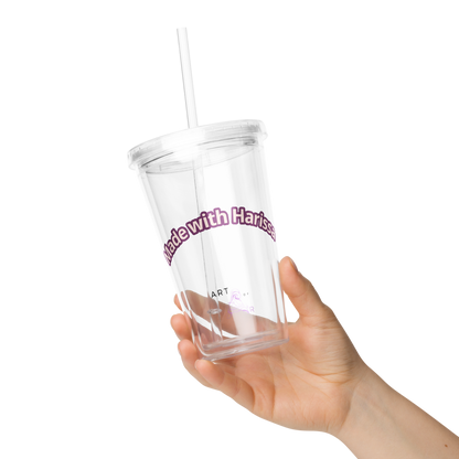 Clear plastic tumbler: Made with Harrisa